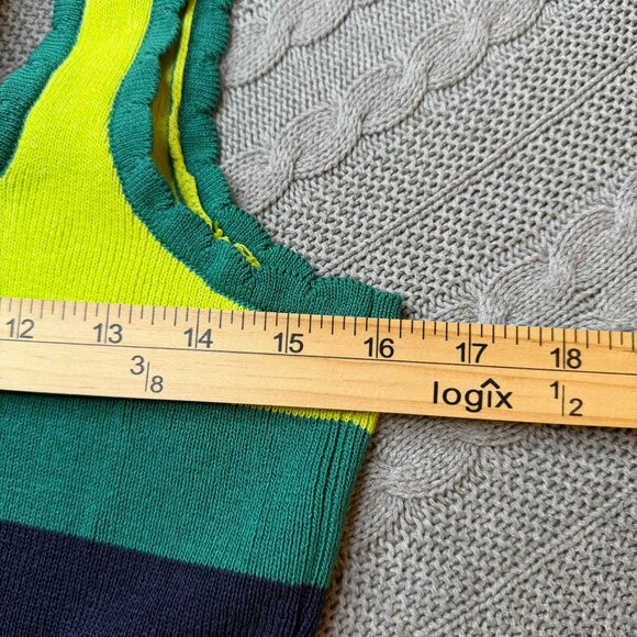 NOWT Anthropologie Striped Green and Blue Crop Top Womens S Scallop Festival Fun - Picture 4 of 5